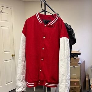 Men's Red and White Varsity Jacket